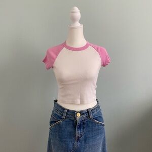 Brandy Melville pink and White Women's Crop Top